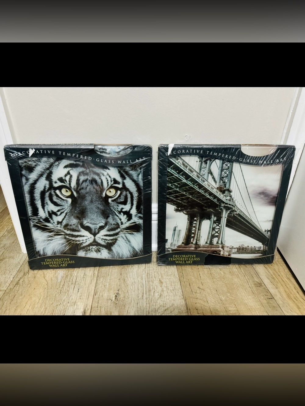 White Tiger, Manhattan Bridge Tempered Glass Wall Art 12 x 12